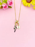 Lightning Bolt Enamel Black Pendant Necklace, N7046B