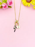 Lightning Bolt Enamel Black Pendant Necklace, N7046B