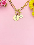 Iris Flower Charm Toggle Paperclip Chain Necklace, D649
