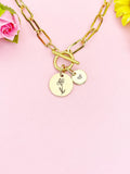 Iris Flower Charm Toggle Paperclip Chain Necklace, D649