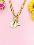 Iris Flower Charm Toggle Paperclip Chain Necklace, D650A
