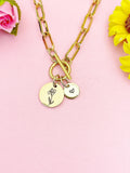 Iris Flower Charm Toggle Paperclip Chain Necklace, D649