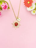 Sun with Natural Carnelian Necklace, Celestial Jewelry, N7056