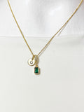 Green Emerald Rectangle Pendant Necklace 18K Gold Plated, N7057G