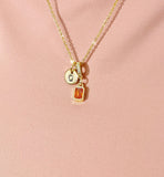 Orange Topaz Rectangle Pendant Necklace 18K Gold Plated, N7057OT