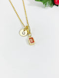 Orange Topaz Rectangle Pendant Necklace 18K Gold Plated, N7057OT