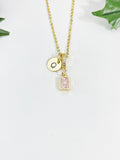 Pink Rectangle Pendant Necklace 18K Gold Plated, N7057P