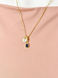 Blue Sapphire Rectangle Pendant Necklace 18K Gold Plated, N7057PB