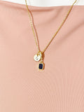 Blue Sapphire Rectangle Pendant Necklace 18K Gold Plated, N7057PB