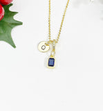 Blue Sapphire Rectangle Pendant Necklace 18K Gold Plated, N7057PB