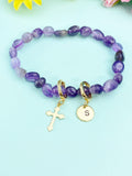 Natural Amethyst Bracelet, Gold or Silver, N7061