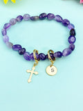 Natural Amethyst Bracelet, Gold or Silver, N7061