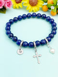 Natural Lapis Lazul with Pearl and Cross Bracelet, Gold or Silver, N7071
