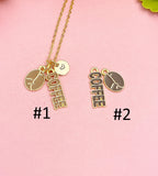 Coffee and Coffee Bean Necklace, Gold Coffee Lover Charm Jewelry Gift, N7151