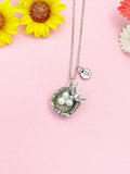 Silver Bird Nest Necklace, Pearl Bird’s Nest Pendant Jewelry Gift, N159N