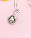Silver Bird Nest Necklace, Pearl Bird’s Nest Pendant Jewelry Gift, N159N