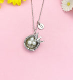 Silver Bird Nest Necklace, Pearl Bird’s Nest Pendant Jewelry Gift, N159N