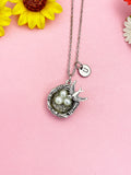 Silver Bird Nest Necklace, Pearl Bird’s Nest Pendant Jewelry Gift, N159N