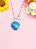 Blue Heart Agate Necklace, Natural Gemstone Pendant Jewelry Gift, N7154