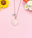 Rose Quartz Heart Necklace, Natural Gemstone Pendant Jewelry Gift, N7155