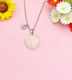 Rose Quartz Heart Necklace, Natural Gemstone Pendant Jewelry Gift, N7155