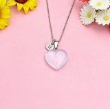 Opalite Heart Necklace, Synthetic Gemstone Pendant Jewelry Gift, N7156