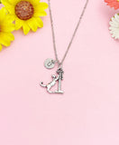 Silver Cat Stretching Post Charm Necklace, N777