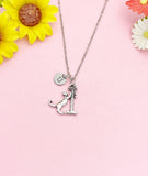Silver Cat Stretching Post Charm Necklace, N777