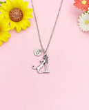 Silver Cat Stretching Post Charm Necklace, N777