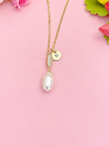 Freshwater Pearl Necklace with CZ Peg Bail, Gold Pearl Pendant Gift, N7157