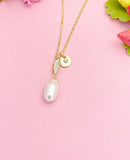 Freshwater Pearl Necklace with CZ Peg Bail, Gold Pearl Pendant Gift, N7157