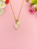 Gold Virgin Mary Pink Pendant Necklace, Religious Faith Jewelry Gift for Her, N7167P