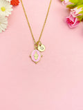 Gold Virgin Mary Pink Pendant Necklace, Religious Faith Jewelry Gift for Her, N7167P