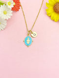 Gold Virgin Mary Blue Pendant Necklace, Religious Faith Jewelry Gift for Her, N7167B