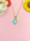 Gold Virgin Mary Sky Blue Pendant Necklace, Religious Faith Jewelry Gift for Her, N7167SB