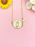 Gold Virgin Mary Sky Blue Pendant Necklace, Religious Faith Jewelry Gift for Her, N7168