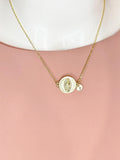 Gold Virgin Mary Sky Blue Pendant Necklace, Religious Faith Jewelry Gift for Her, N7168