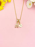 18K Gold Plated Cherry Bowknot Heart Charm Necklace, Cubic Zirconia Dainty Pendant