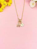 18K Gold Plated Cherry Bowknot Heart Charm Necklace, Cubic Zirconia Dainty Pendant