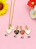 Gold Fe Faith Heart Pendant Necklace, Real 18K Plated Brass Cable Chain, N7174