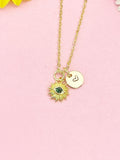 Gold Sun Evil Eye Necklace, Protection Pendant, Celestial Jewelry, 18K Plated Brass Chain, N7175