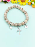 Natural Maifanite with Pearl and Cross Bracelet, Gold or Silver, N7088