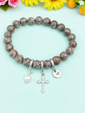 Natural Snowflake Obsidian with Pearl and Cross Bracelet, Gold or Silver, N7089