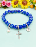 Natural Regalite with Pearl and Cross Bracelet, Gold or Silver, N7091