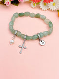Natural Green Aventurine with Pearl and Cross Bracelet, N7099