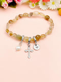 Natural Rutilated Quartz with Pearl and Cross Bracelet, N7100