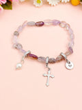 Natural Auralite with Pearl and Cross Bracelet, N7102