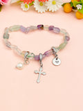 Natural Fluorite with Pearl and Cross Bracelet, N7103