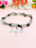 Natural Green Rutilated Quartz with Pearl and Cross Bracelet, N7104
