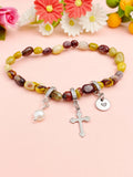Natural Mookaite with Pearl and Cross Bracelet, N7105